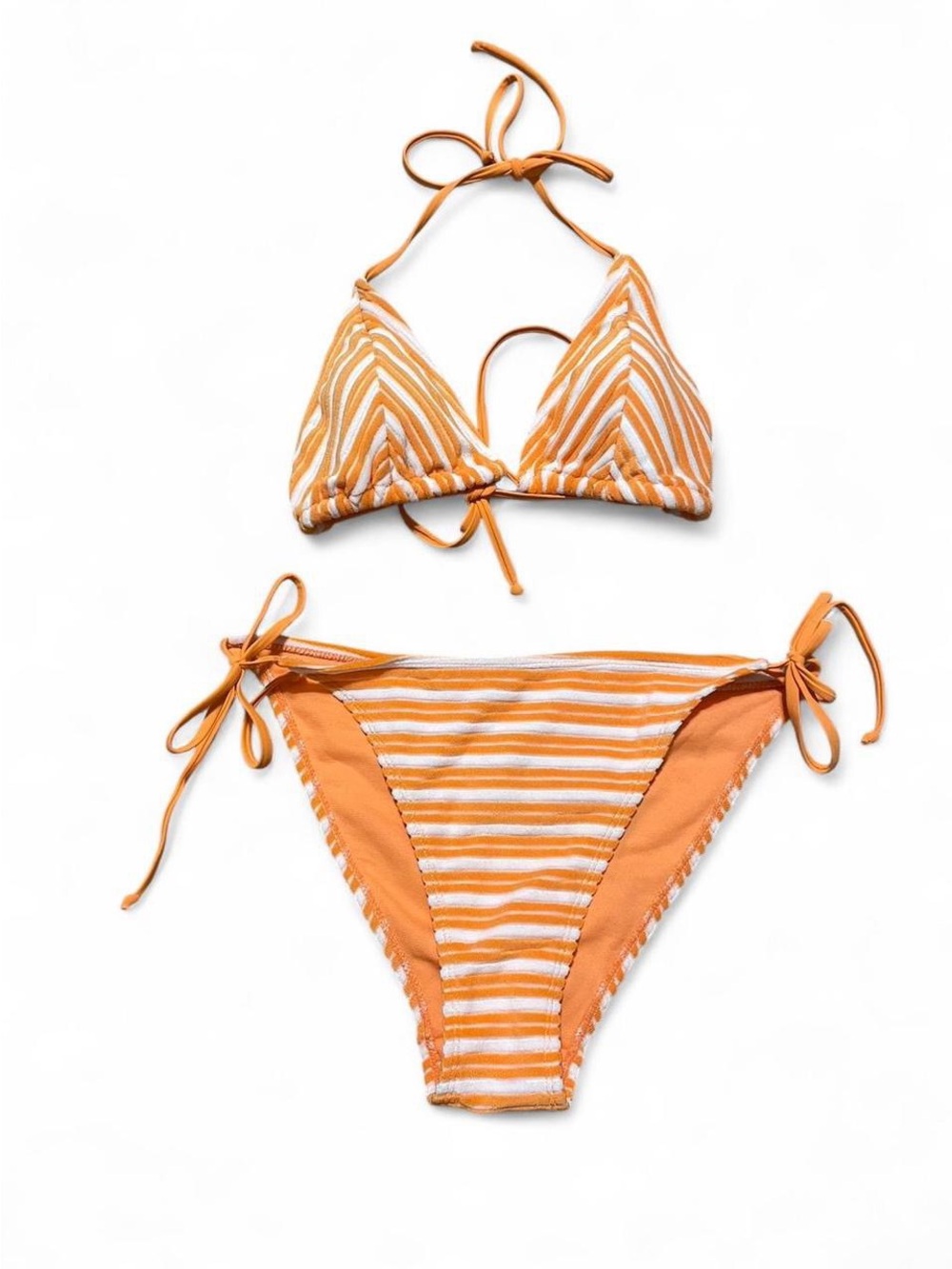 Orange Striped Triangle Bikini Set - Women Swim